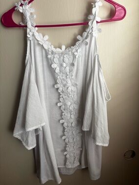 Notations White Floral Crochet Detail Top